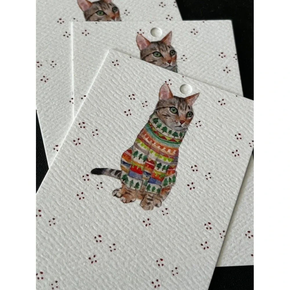 Hand Illustrated Cat Gift Tags Christmas Festive Holiday Colorful Modern Party